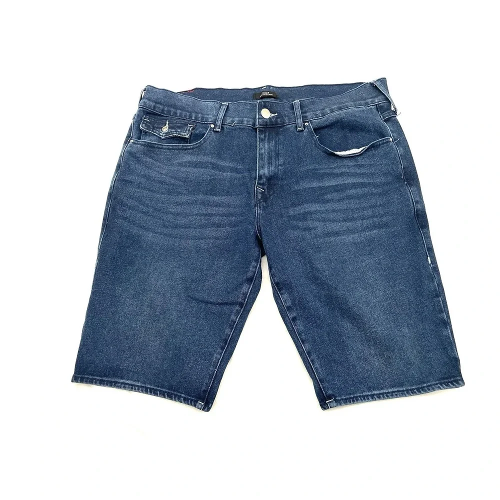 True Religion Ricky Relaxed Straight Denim Shorts Jorts 34x12 Flap Pocket